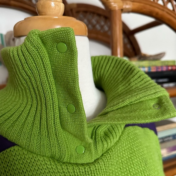 Vintage Women’s Large / Men’s Medium Vuarnet Knit Sweater Lime Green + Purple - Picture 4 of 6